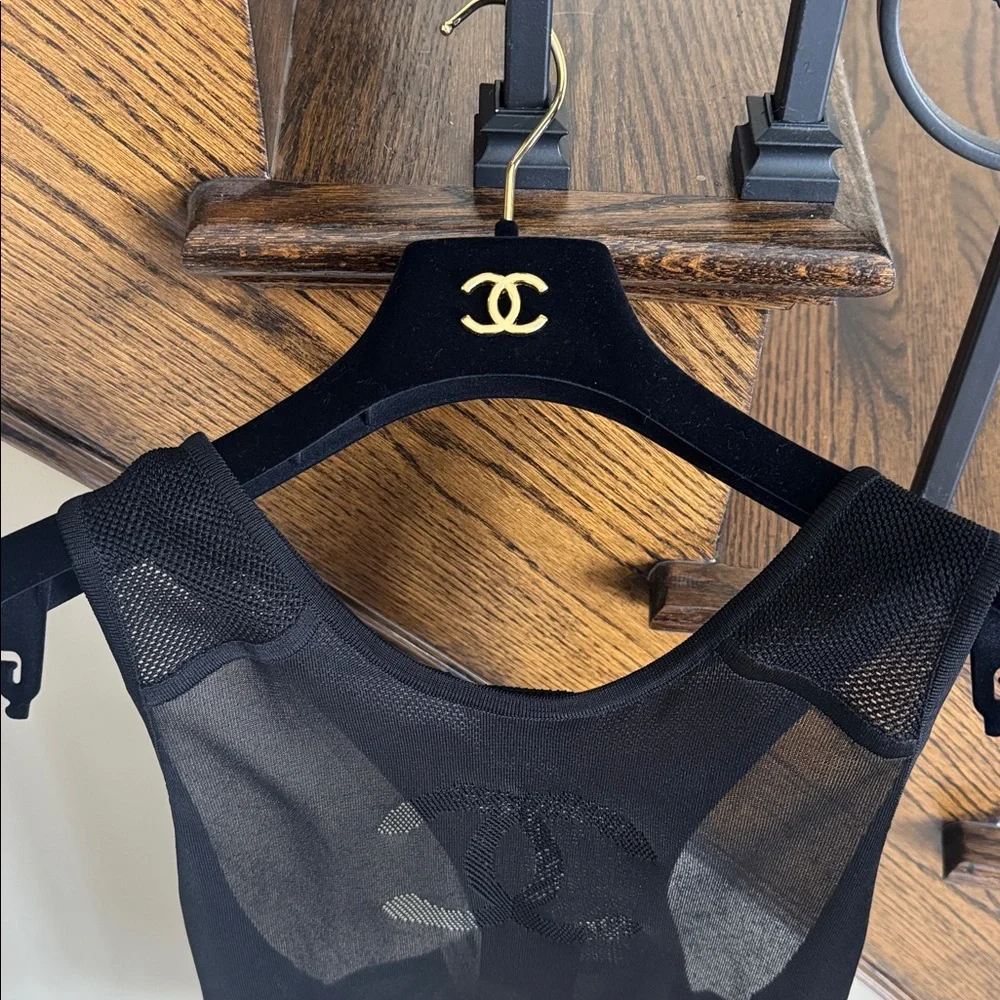 Chanel 19p black mesh tank top sheer top sz large L $1500